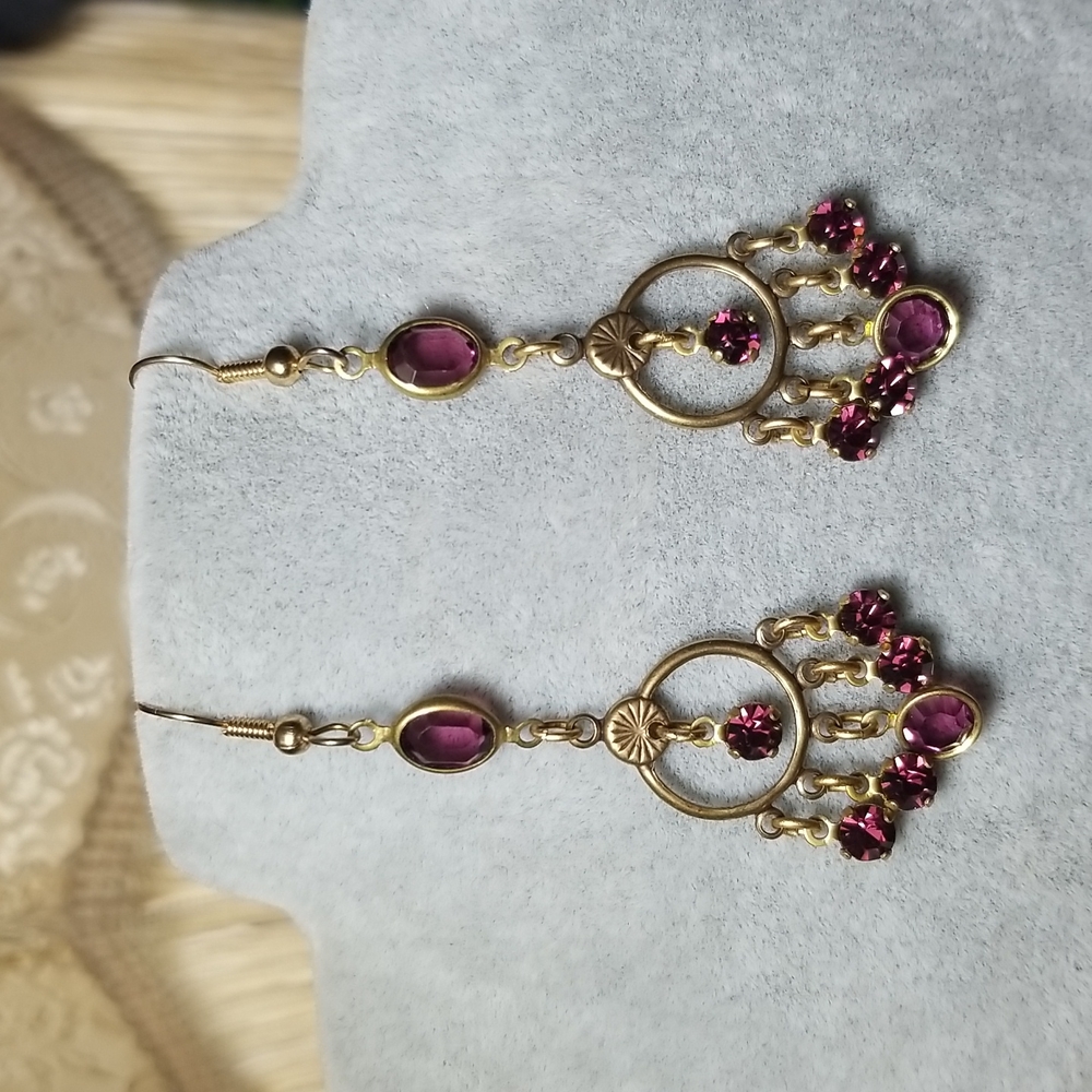 💜 Purple Handmade Crystal Chandelier Earrings